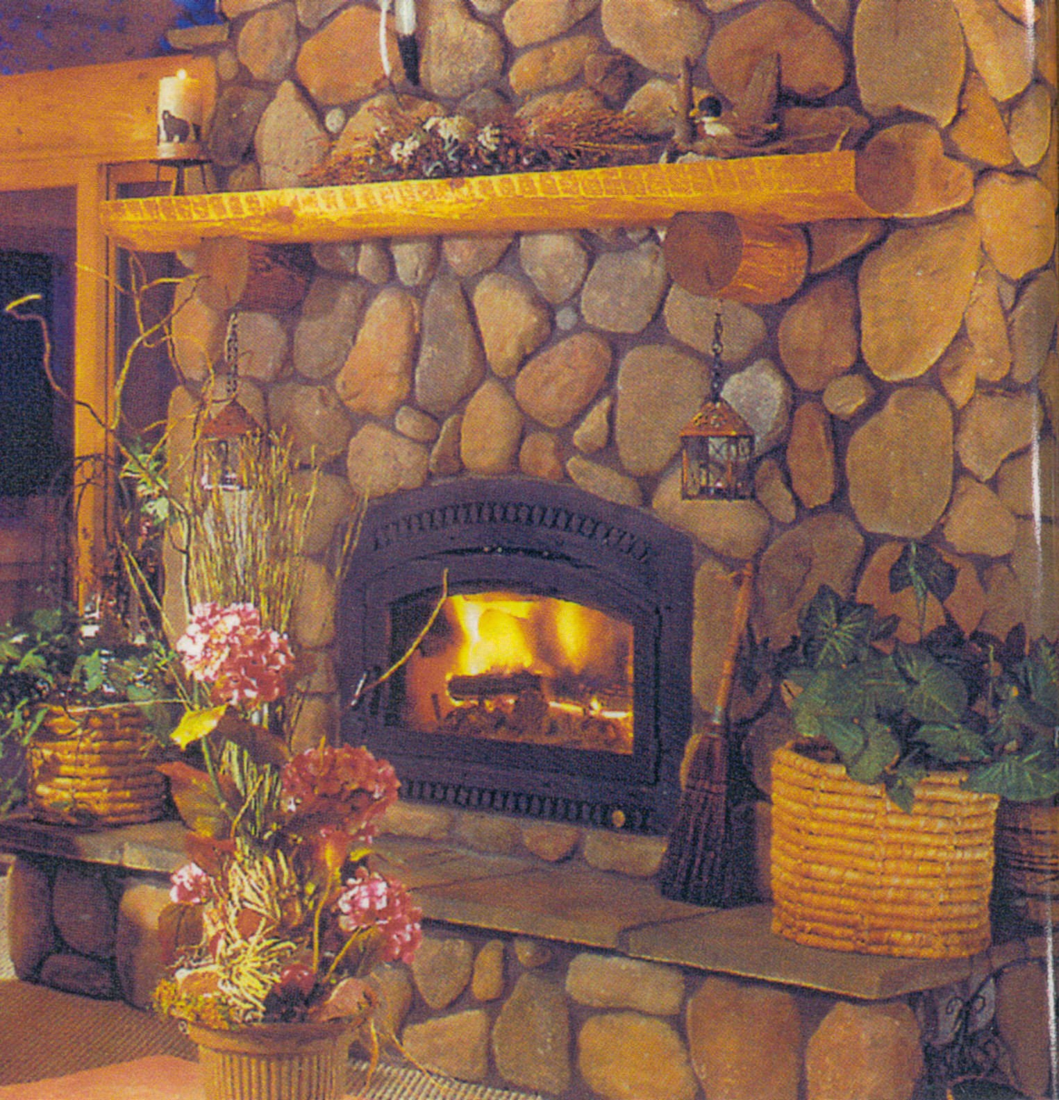 River Rock Fireplace